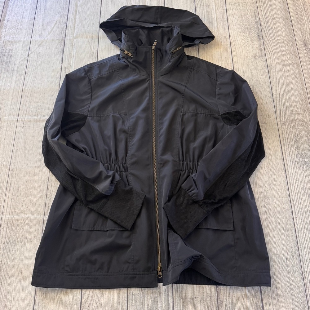Ali Ra Women's Hooded Windbreaker Jacket Black Mesh Sleeve‎ Vent Full Zip XL